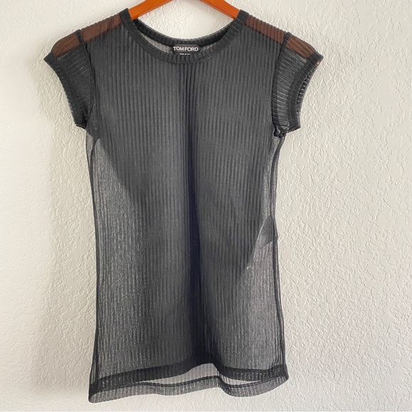 TOM FORD Rib Transparent Jersey Fitted T-Shirt - Picture 10 of 15